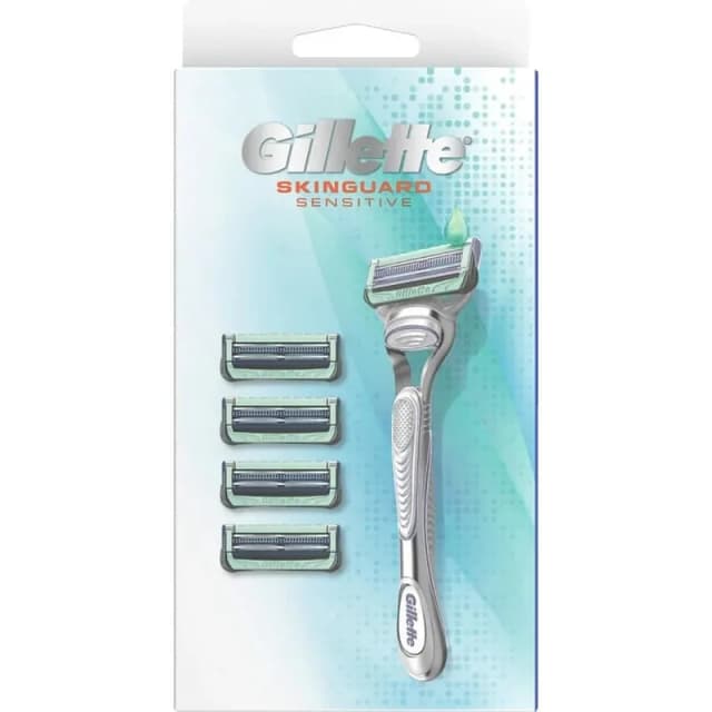 גילט סקין גארד סנסטיב 2להבים רב פעמי - 5סכינים + ידית / Gillette Skinguard Sensitive Razor + 5