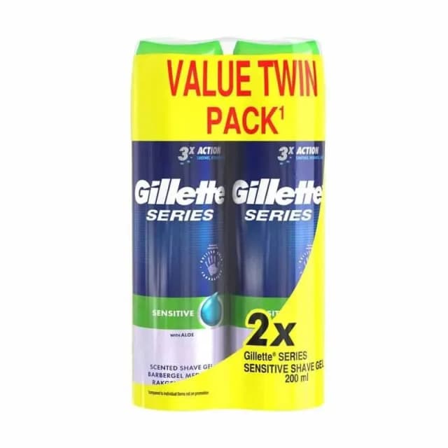 גילט סירייס גל גילוח זוג ירוק סנסיטיב 200מל / Gillette Series Shaving Gel Twin Pack Sensetive 200 Ml