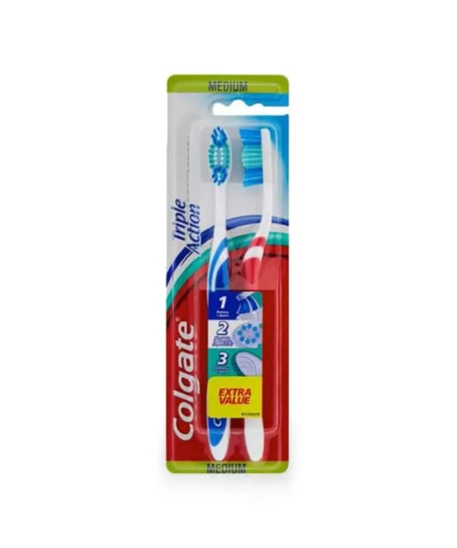קולגייט זוג מברשות שיניים טריפל אקשן מדיום / Colgate Toothbrush Triple Action Twinpack 2 Psc