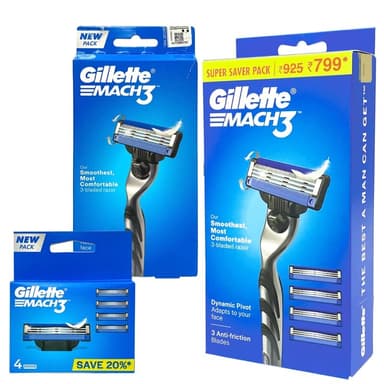 גילט מאך 3להבים רב פעמי - 5סכינים + ידית / Gillete Mach 3 Razor+blades X 5