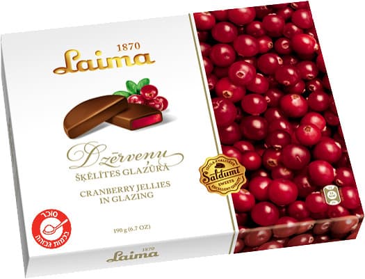 סוכ.ג`לי מצופה שוקולד טעם חמוציות 190 ג