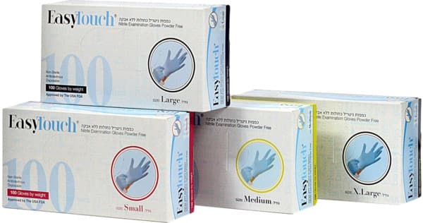 כפפות איזי טאצ ניטריל ל.אבקה כחול 100L