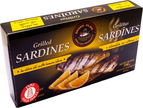 סרדינים על הגריל עם לימון בשמן זית 190 ג