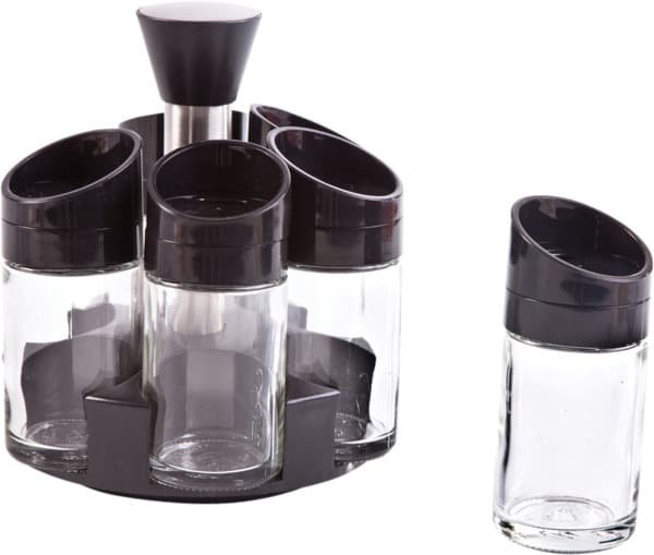 מתקן עגול מסתובב 6 אחסניות תבלינים שחור