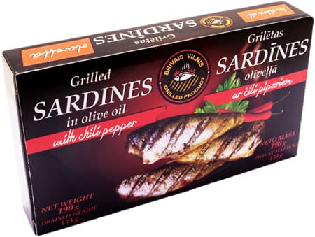 סרדינים על הגריל בשמן זית עם צילי 190 ג