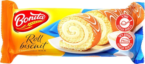 עוגת רולדה במילוי קרם חלב מרוכז 150 גר