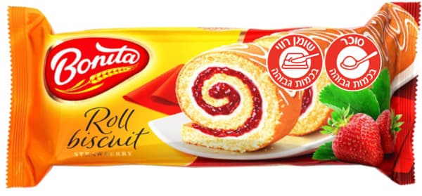 עוגת רולדה במילוי קרם תות שדה 150 גר