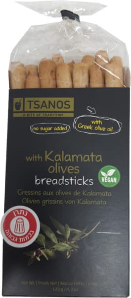 טסנוס-מקלות גריסיני עם זית קלמטה 120 גרם