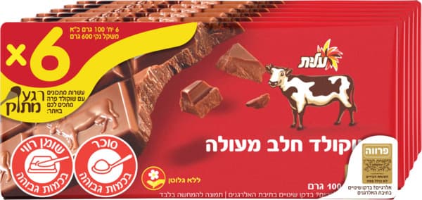 שוקולד חלב פרה 100*6 גרם