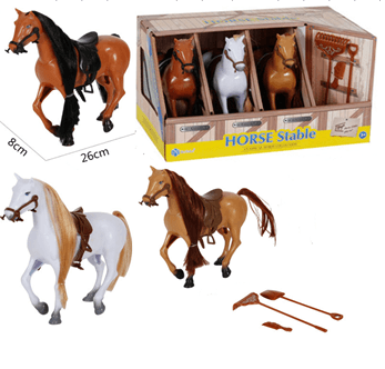 חוות סוסים כולל 3 סוסים עם שיער גודל 25 ס"מ כולל אביזרים