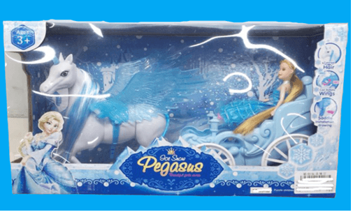 סוס כרכרה חד קרן כולל בובה נסיכת הקרח