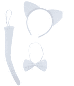 סט חתול לבן 3 חלקים קשת זנב ופפיון