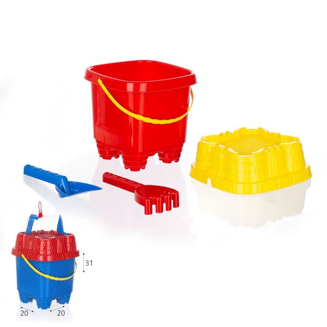 כלי חול טירה עם כף ומגרפה