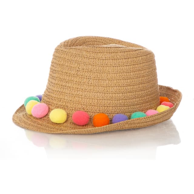 כובע קש ילדות פונפונים