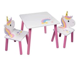 שולחן + 2 כסאות מעץ חד קרן