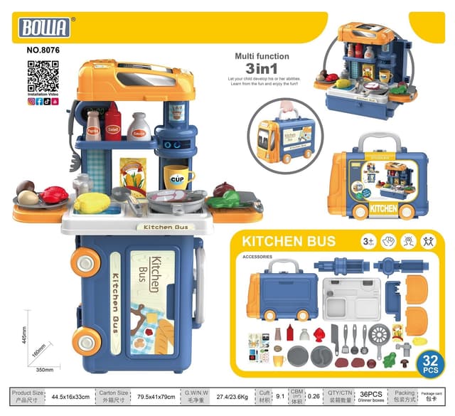 ערכת משחק מטבח במזוודת אוטובוס לנשיאה