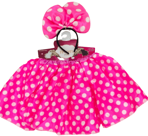 חצאית טוטו מיני מאוס 40 ס"מ ורוד נקודות לבנות כולל קשת ורודה