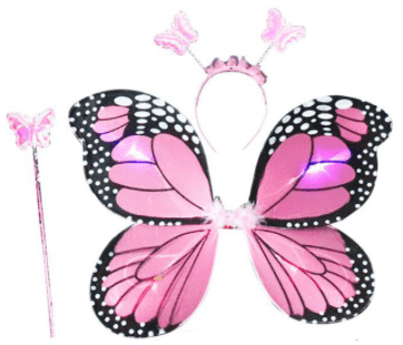 סט כנפי פרפר ורוד כולל קשת ושרביט