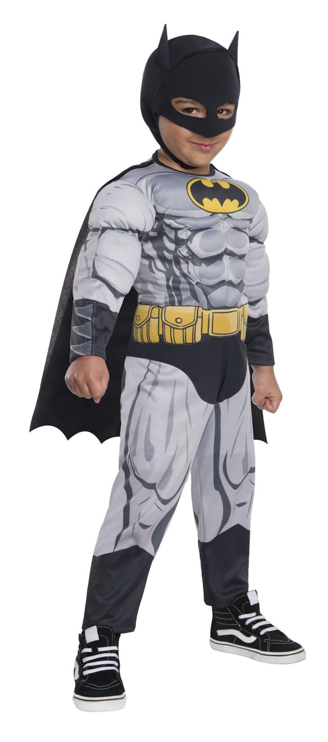 באטמן פעוטות אפור שרירי מהודר כולל אוברול גלימה ומסכת בד רכה חצי פנים