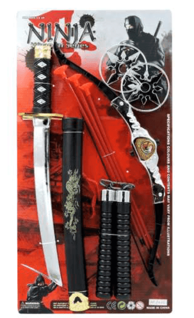 סט נינג'ה גדול בכארד נונצ'קו, דיסקיות חץ וקשת וחרב 50 ס"מ