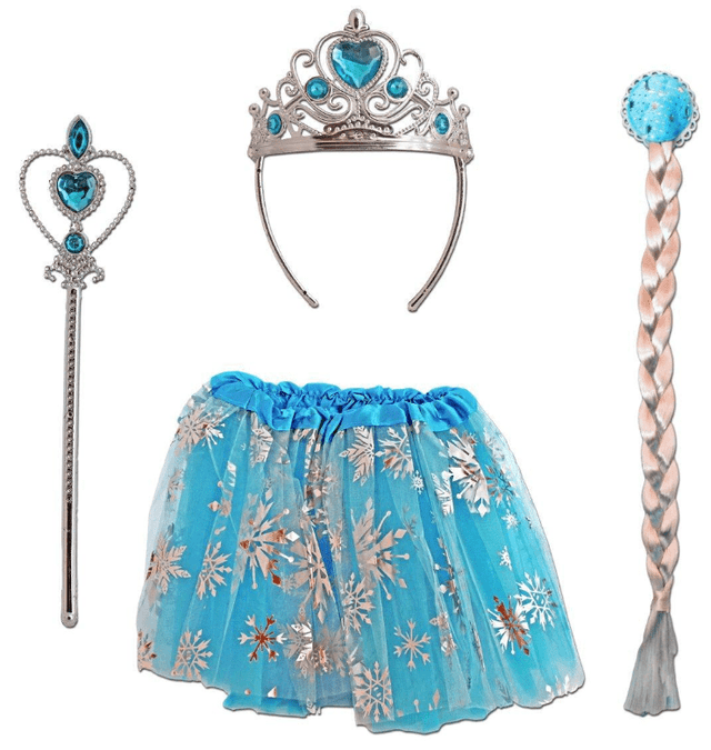סט נסיכת הקרח תכלת כולל כתר צמה ושרביט