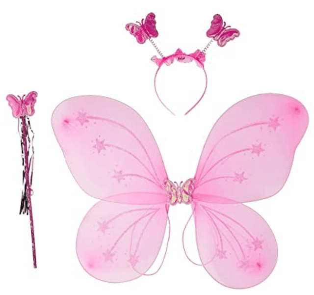 סט כנפיים פרפר ורוד כולל קשת ושרביט