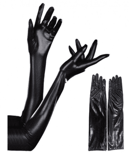 זוג כפפות ארוכות 38 ס"מ חלקות שחור לייקרה