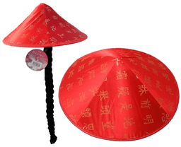 כובע סיני אדום עם צמה