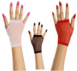 זוג כפפות רשת קצר שחור לבן אדום