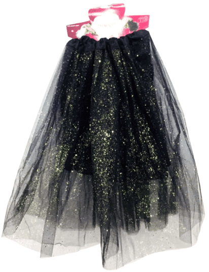 חצאית טוטו נצנצים מפוארת 3 שכבות 70 ס"מ שחור עם כארד וקולב
