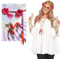 מארז סט להיפית כולל משקפיים סרט ראש פרחים עגילים ושרשרת נוצות