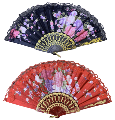 מניפה תחרה פרחים מיקס שחור אדום