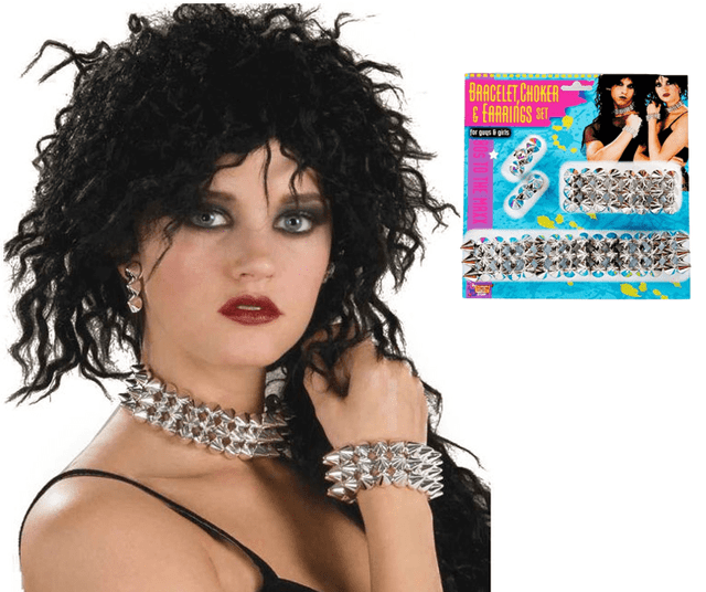 סט תכשיטים לפאנקיסט כולל צמיד, שרשרת ועגילים ניטים