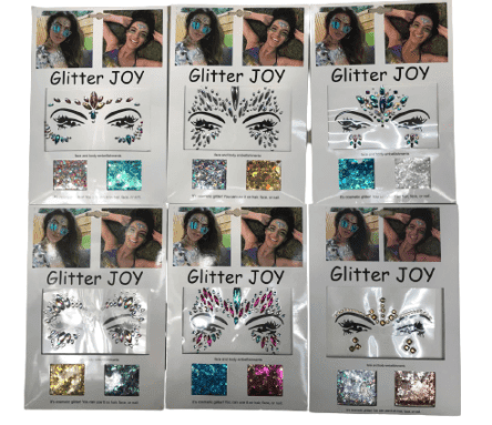 מדבקות אבנים לפנים כולל נצנצים