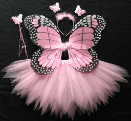 סט תחפושת לפרפר ורוד כולל כנפיים, חצאית קשת ושרביט על