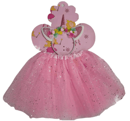 סט תחפושת לחד קרן כולל קשת וחצאית ורודה נצנצים 30 ס"מ