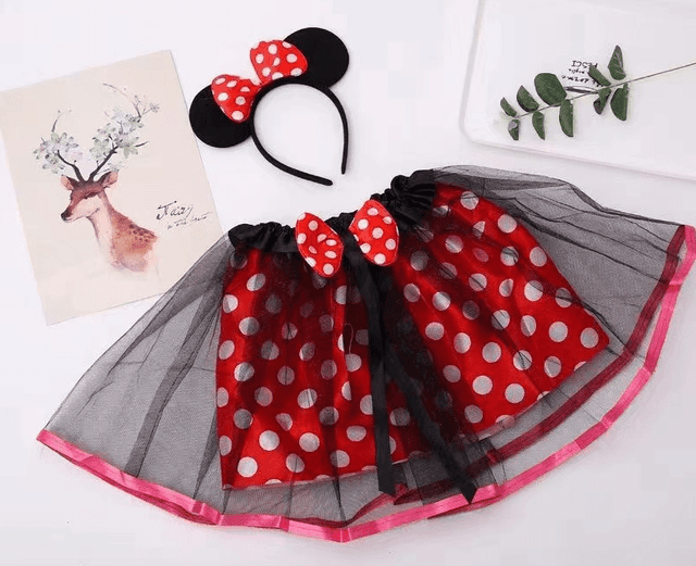 חצאית מיני מאוס אדומה עם נקודות 40 ס"מ כולל קשת