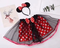 חצאית מיני מאוס אדומה עם נקודות 30 ס"מ כולל קשת