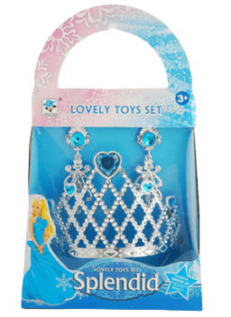 כתר מעוינים יהלום לב כחול לנסיכה כולל זוג עגילים