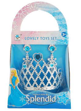 כתר מעוינים יהלום לב כחול לנסיכה כולל זוג עגילים