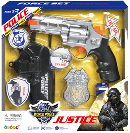 סט שוטר כולל אקדח עם מנשא תג שוטר ומשרוקית כולל סוללות