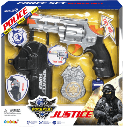 סט שוטר כולל אקדח עם מנשא תג שוטר ומשרוקית כולל סוללות