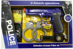 סט שוטר כולל אקדח אזיקים שעון ותג שוטר כולל סוללות