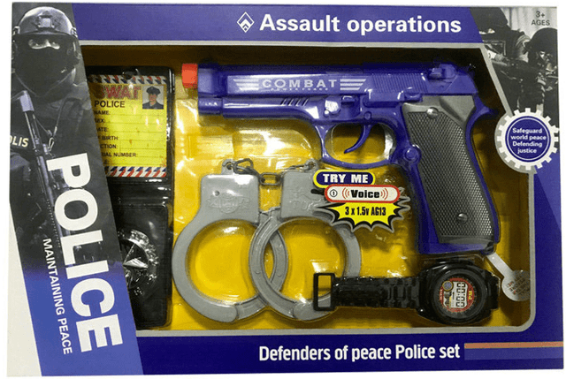 סט שוטר כולל אקדח אזיקים שעון ותג שוטר כולל סוללות