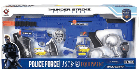 סט שוטר כלל רובה חריקה אקדח אזיקים שעון משרוקית ותג שוטר