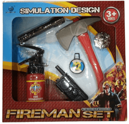 סט כבאי 6 חלקים כולל כרזן פנס מכשיר קשר ומטף 6 חלקים