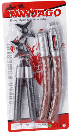 סט נינג'ה ירוקה כולל נונצ'קו מקל ו 2 דיסקיות