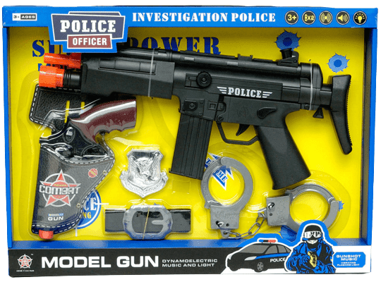 סט שוטר כולל רובה MP4 אקדח אזיקים ותג שוטר כולל סוללות