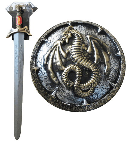 חרב אביר ומגן יד דרגון/ 3 יחידות המארז