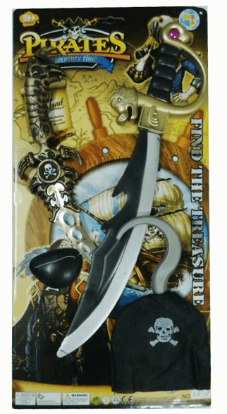 סט פיראט שודד ים כולל זוג חרבות הוק פיראט ורטיעה לעין